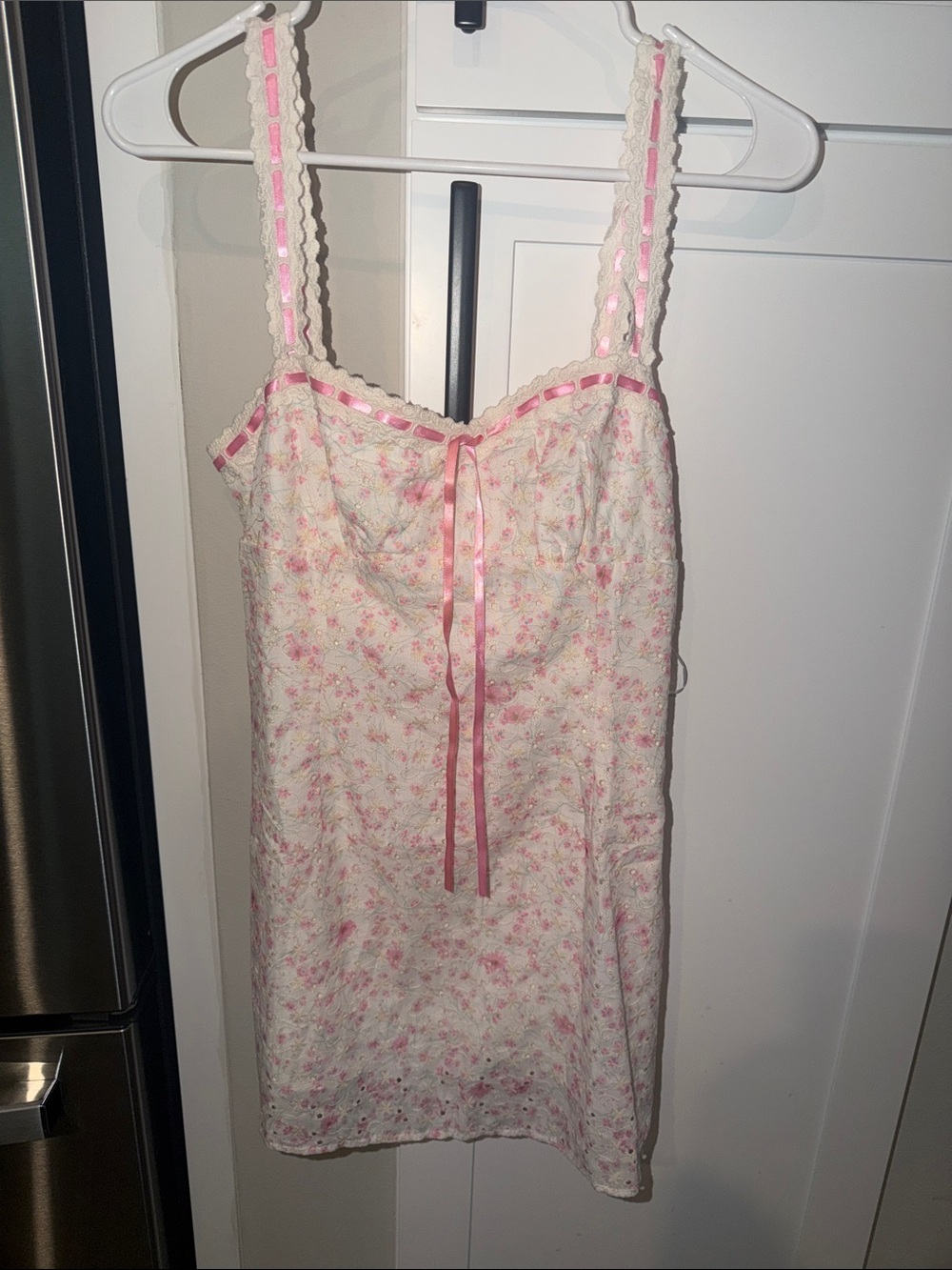 Pink Floral Lace-Trim Dress